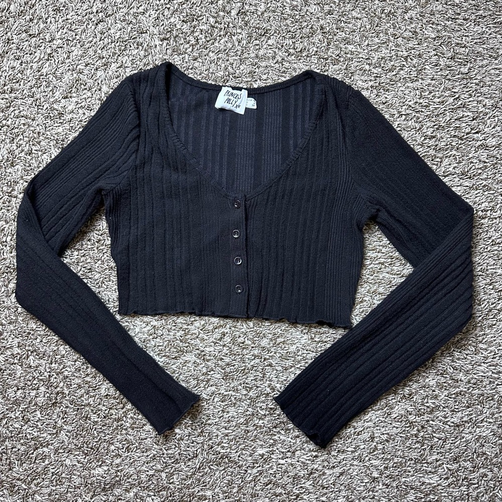 Princess Polly Black Cropped Cardigan Buttoned Sweater 6